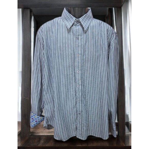 Robert Graham Mens Striped Shirt Long Sleeve Dress Shirt XL Button-Up Textured - Picture 1 of 10